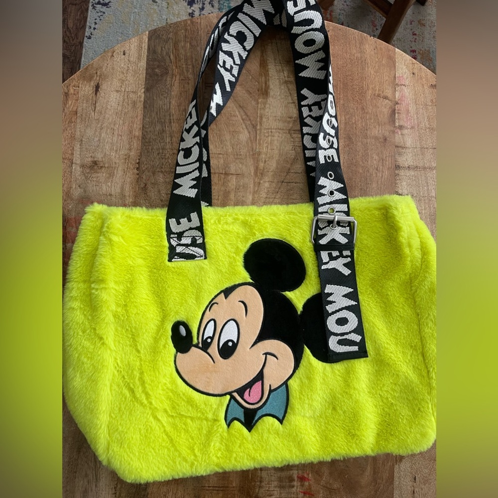 Disney neon faux fur tote